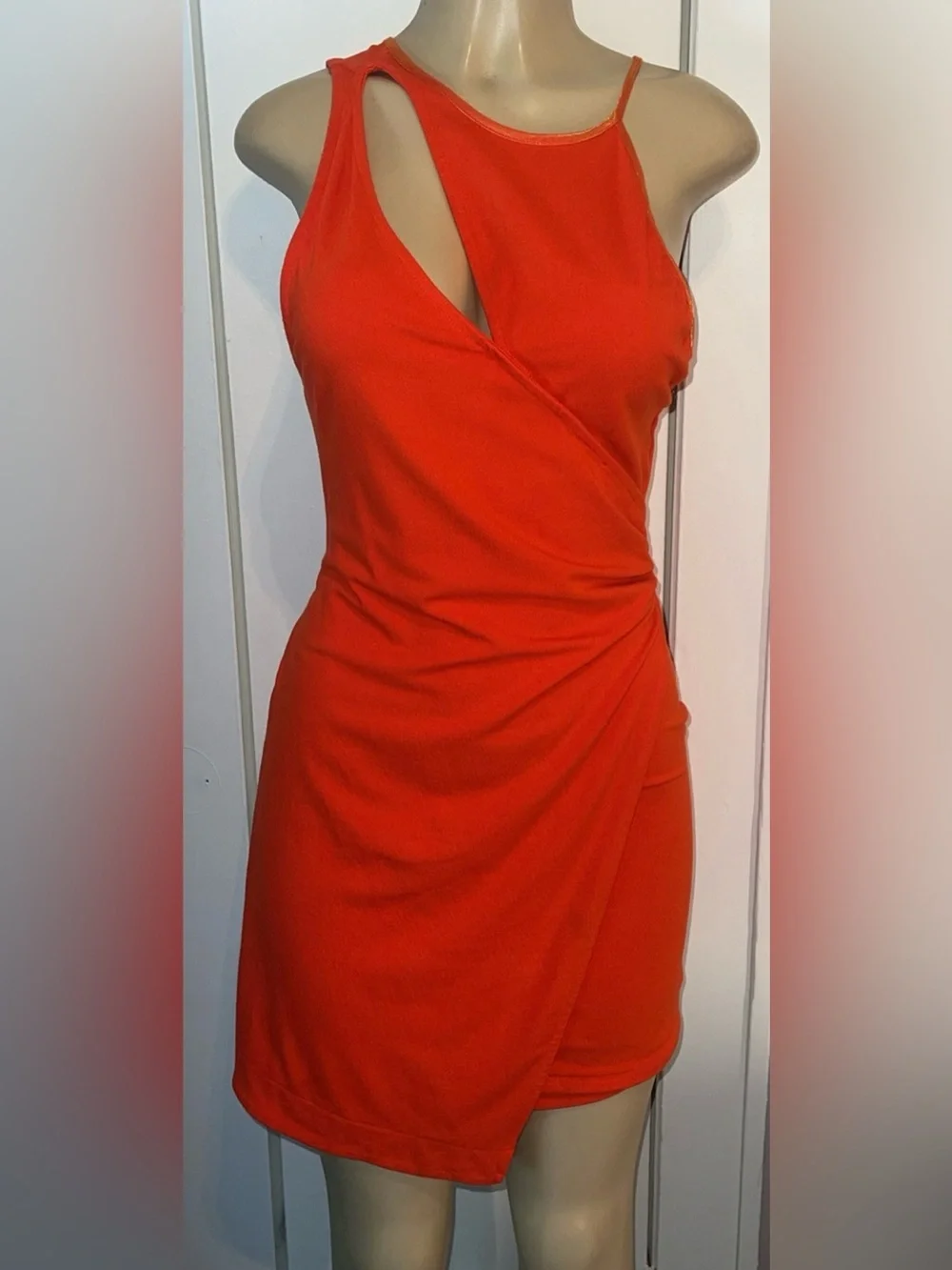 Free People Orange Cutout Bodycon Mini Dress Small Asymmetric Halter